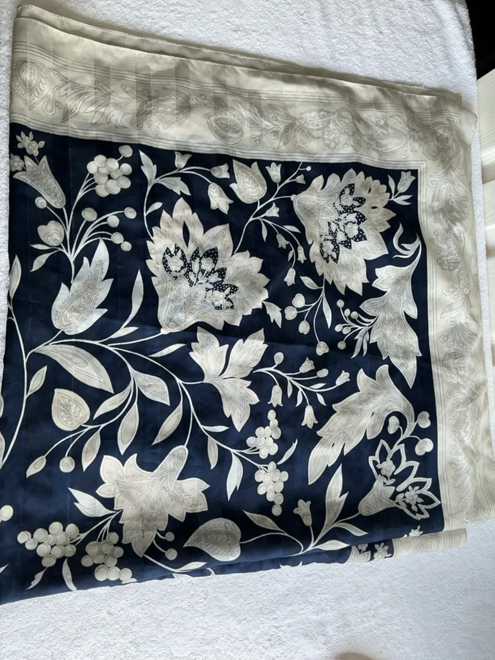 Floral Square Scarf in Navy and Ivory
